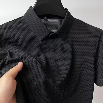 Men’s Business Casual Short Sleeve Polo — Solid Color Floral Summer Shirt, Breathable & Comfortable