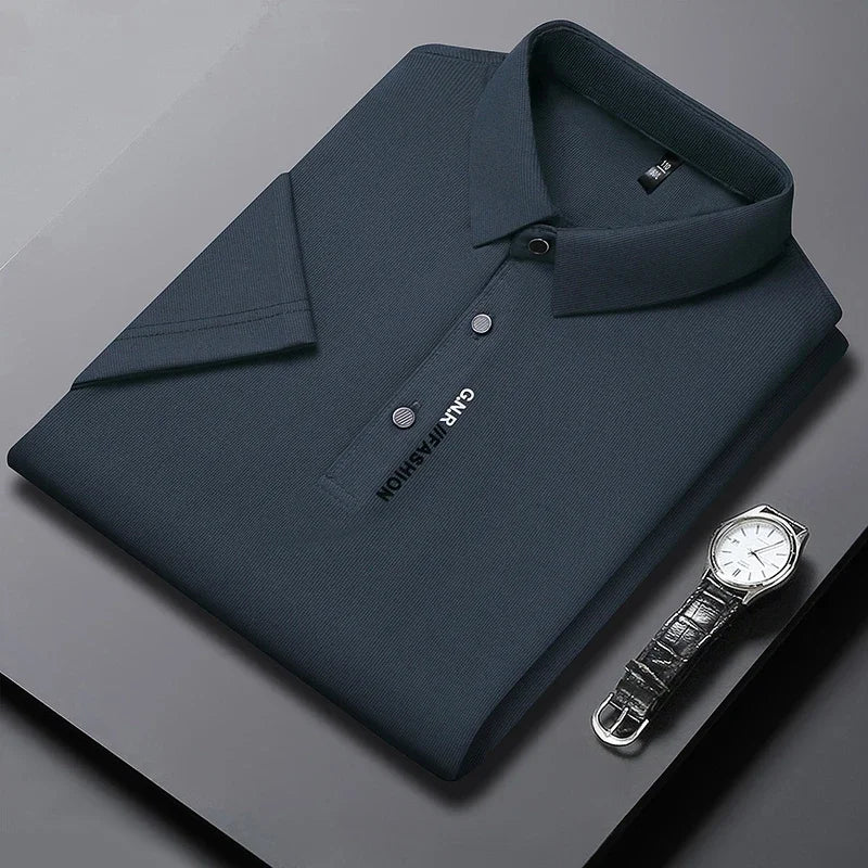 Men's Short Sleeve Polo Shirt - Breathable Solid Color Casual Business Style Top