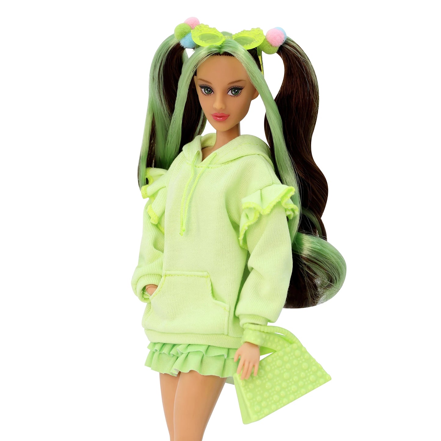 DEFA Lucy Love Fashion Doll – Green Pocket Hoodie, Layered Ruffled Skirt & Chunky Platform Boots