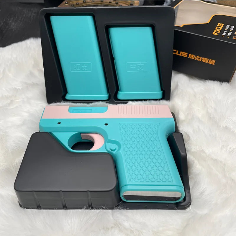 Gun Style Butane Lighter - Windproof Blue Flame Cigarette Holder Gift (No Gas)