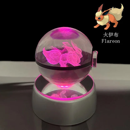 Pokémon 3D Crystal Ball LED Night Light – Pikachu Gengar Eevee Mewtwo Pokéball Base Lamp Kids Birthday & Home Decor Gift