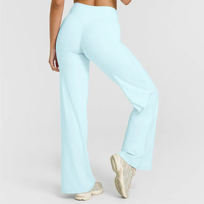 Women's Straight Leg Yoga Pants - Mid-Waist Naked-Feel Pilates & Running Trousers