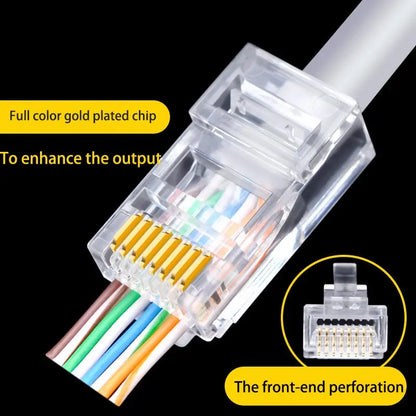 50 PCS RJ45 Cat6 Connectors — Unshielded Perforated Crystal Head for Network Cables
