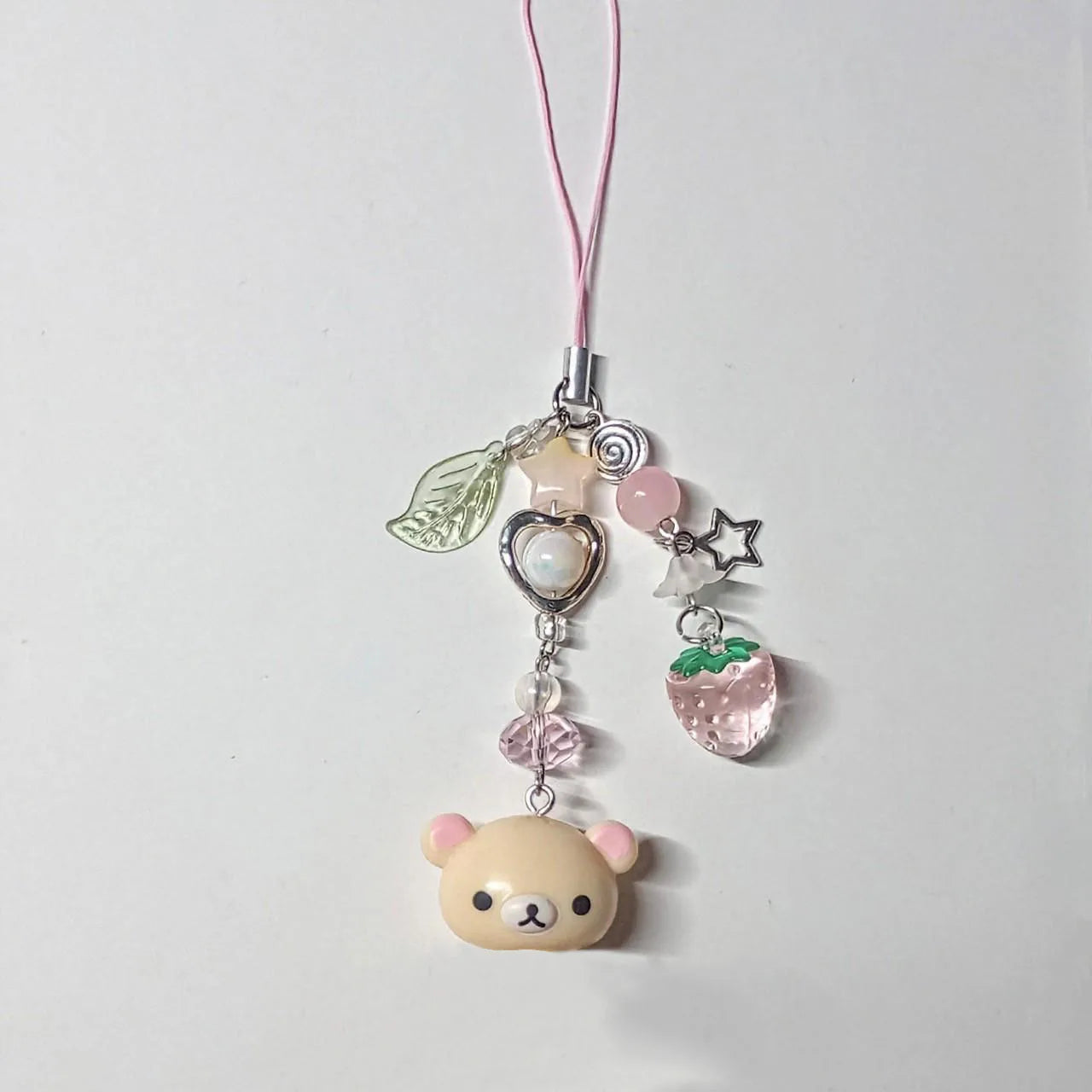 Cute Bell Bear Phone Charm - Y2K Handmade Strawberry Beaded Keychain & Matching Couple Gift Accessory