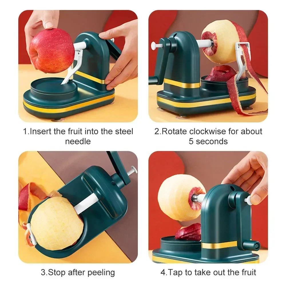 Hand-Cranked Manual Apple and Pear Peeler Slicer with Built-In Corer - Rotating Fruit Peeling Kitchen Gadget