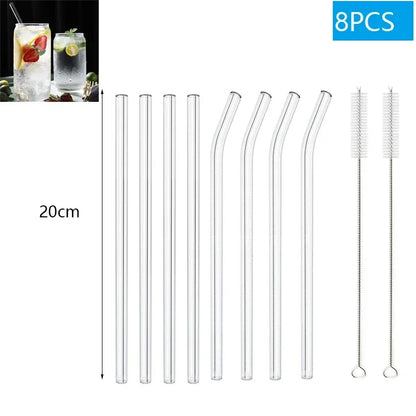 Eco-Friendly Reusable Glass & Metal Straws – 1/20PCS with Cleaning Brush for Smoothies, Milkshakes & Cocktails
