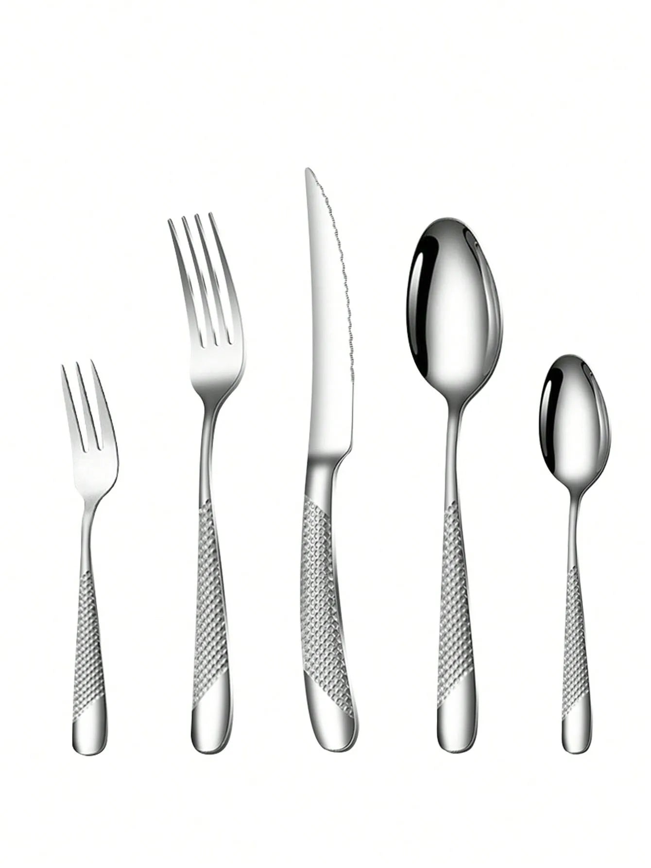 High-End Stainless Steel Silver Star Diamond Tableware Set - Includes Knife, Fork, Spoon, and Dessert Fork & Spoon - 6pc/30pc Options
