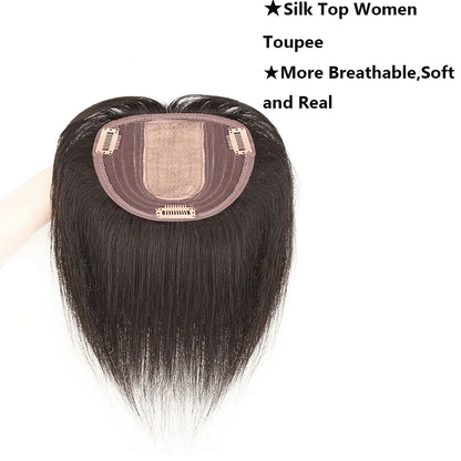 Silk Top Base Clip-In Hair Topper for Women – Real Human Hair Extension, Thin & Breathable Hairpiece