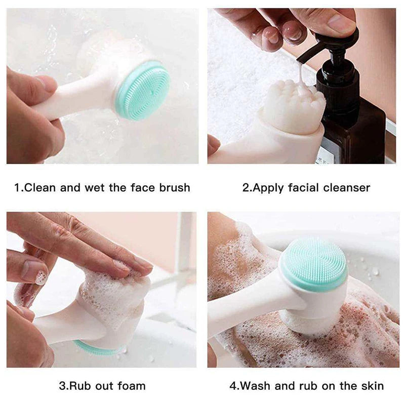3D Double-Sided Silicone Facial Cleansing Brush - Soft Bristle Face Wash & Massage Exfoliator