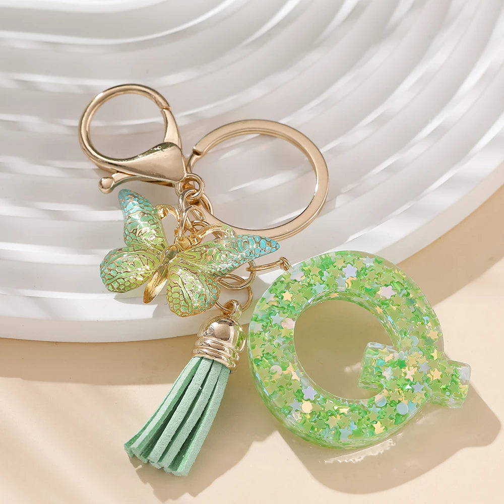 A-Z Initial Letter Resin Keychain - Green Butterfly Lobster Key Ring & DIY Charm