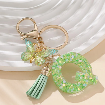 A-Z Initial Letter Resin Keychain - Green Butterfly Lobster Key Ring & DIY Charm
