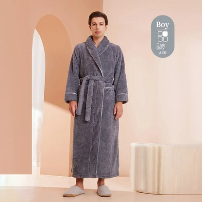 2025 Autumn Winter Cotton Robe – Thick Comfortable Large-Size Bathrobe for Men & Women, Luxury Couple Pajamas