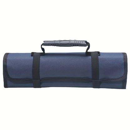 22-Pocket Oxford Canvas Folding Wrench Roll – Waterproof Tool Storage Organizer with Hand Roller