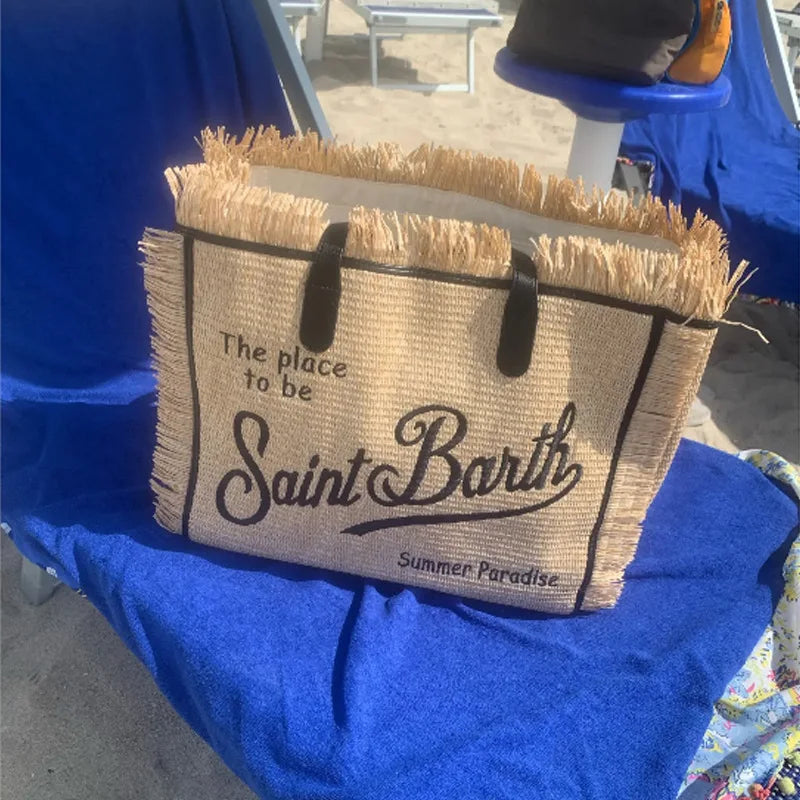 SAINT BARTH Autumn Winter Plush Towel Bag – Women’s Large Capacity Striped Casual Handbag with Tassel