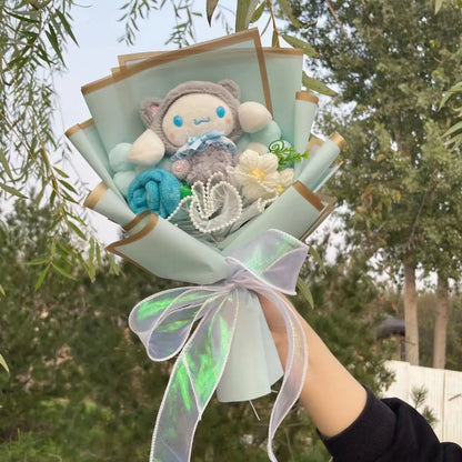 Kawaii Hello Kitty Cat Dolls with Artificial Flowers – Creative Sanrio Bouquet for Christmas, Valentine’s & Birthday Graduation Gifts