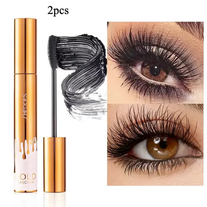 3D Lengthening Mascara - Black Eyelash Extension Effect with Long-Wear Gold Tube Makeup Brush