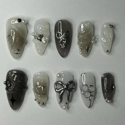 24PCS Pink Almond Press On Nails - Butterfly Ballet French Design Artificial Nail Tips for Stylish Nail Art