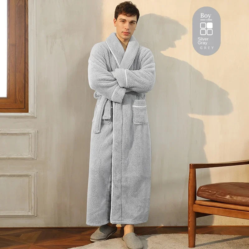 2025 Autumn Winter Cotton Robe – Thick Comfortable Large-Size Bathrobe for Men & Women, Luxury Couple Pajamas