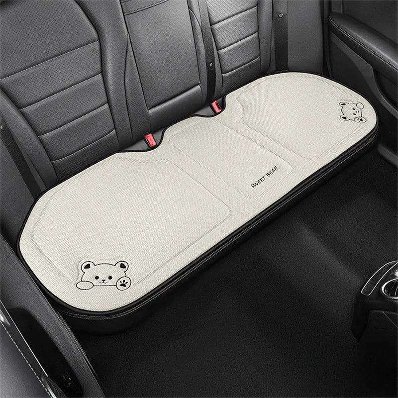 Universal Cartoon Bear Linen Car Seat Cushion - Cute, Breathable, Anti-Slip Seat Protector for Women and Everyday Driving