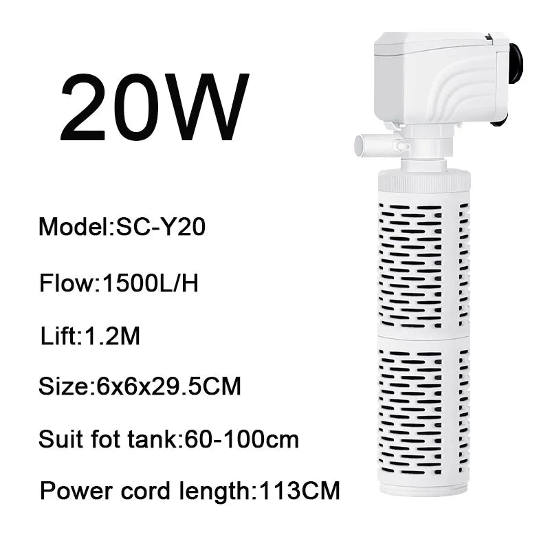 3 in 1 Aquarium Filter Pump – Silent Submersible Air Oxygen Aerator, Water Changer & Wave Maker, 220