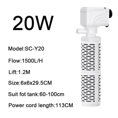 3 in 1 Aquarium Filter Pump – Silent Submersible Air Oxygen Aerator, Water Changer & Wave Maker, 220