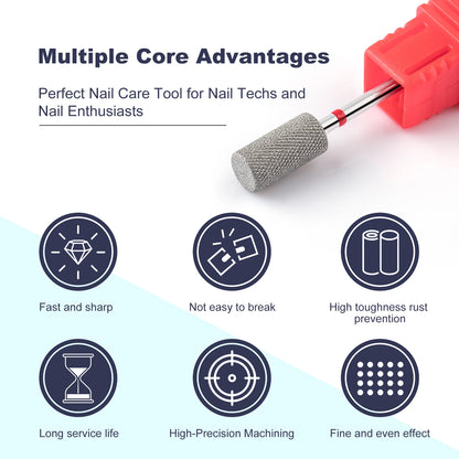 BNG Diamond Nail Sanding Drill Bits - Cross Teeth Barrel Rotary Cuticle Clean Burr, 3/32" Manicure Bit for Nail Accessories