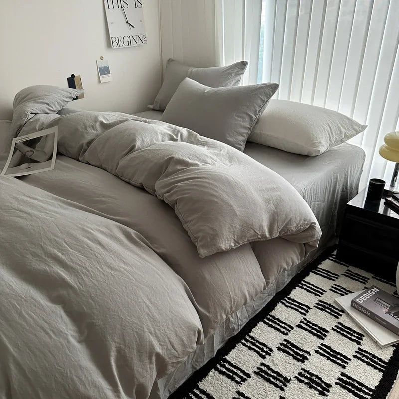 Solid Cotton Bed Linen Set – Bedding with Sheet, Duvet Cover & Pillowcases, Single to King/Queen/Twin Size