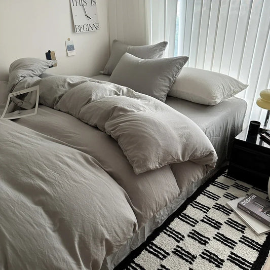 Solid Cotton Bed Linen Set – Bedding with Sheet, Duvet Cover & Pillowcases, Single to King/Queen/Twin Size