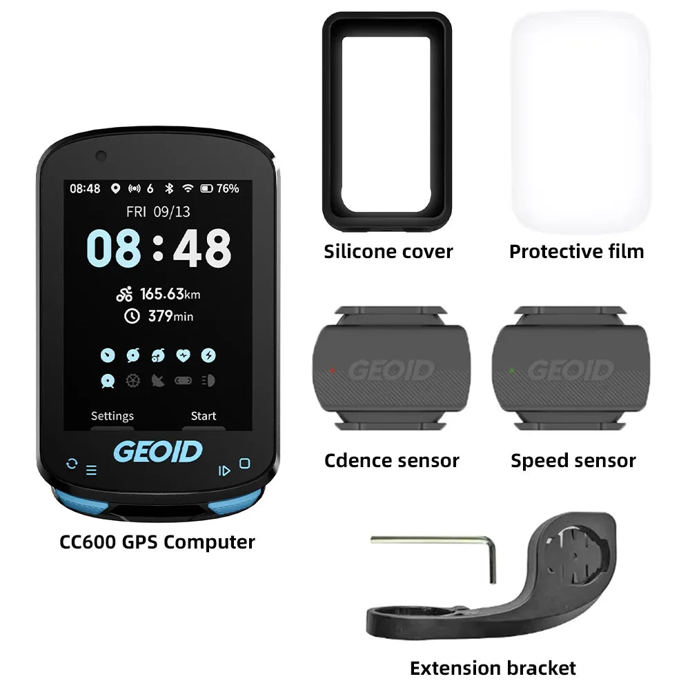 GEOID CC600 Bike Computer – Color Screen Smart GPS Speedometer with Wireless ANT+, WIFI, 11 Languages & Cycling Odometer