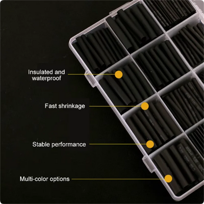625pcs Heat Shrink Tubing Set – 2:1 Black Thermoresistant Polyolefin Sleeving for Wire & Cable Wrapping