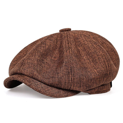 Men's Retro Newsboy Cap - Octagonal Flat Hat with Herringbone Design, British Painter Style Beret for Autumn and Winter