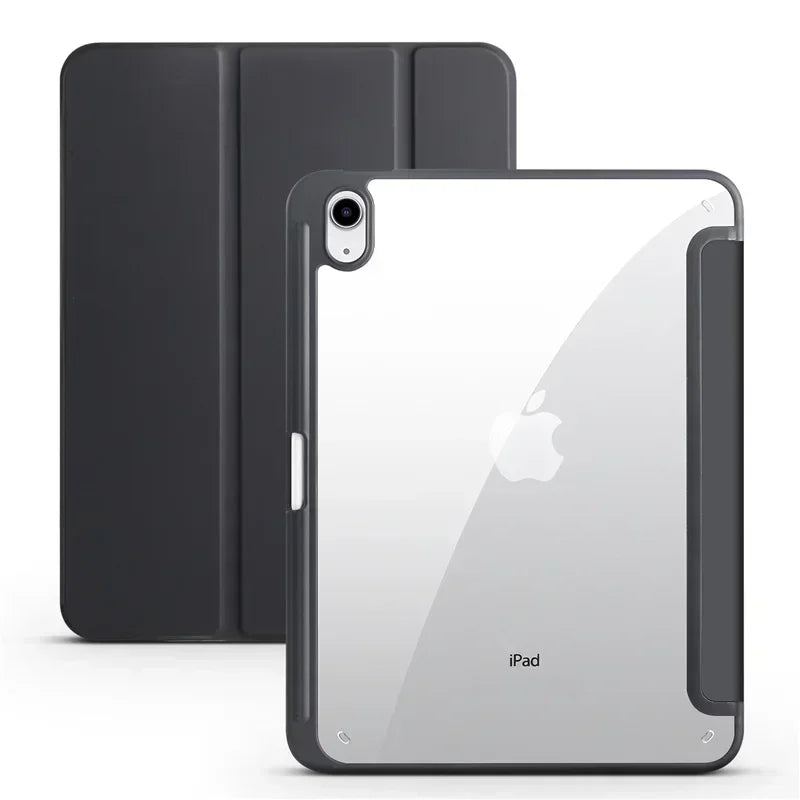 Clear Acrylic iPad Case with Pen Holder - Trifold Hard Back Cover for iPad 10th Gen, Air 11 & Compatible Models