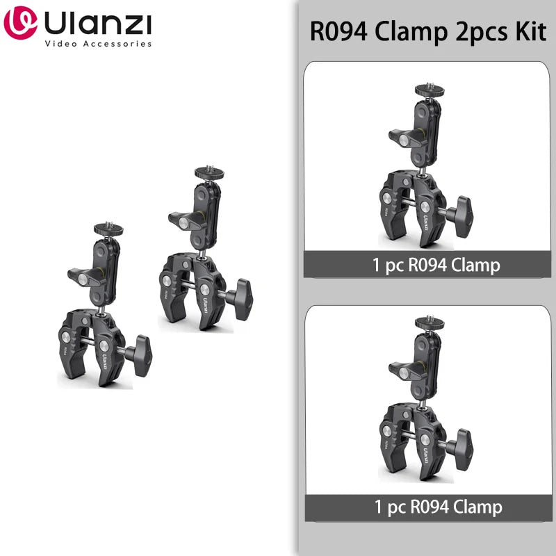 Ulanzi R094 Metal Super Clamp with 360° Ball Head Magic Arm, 1/4" & 3/8" Holes for DSLR Camera, Monitor, Light, Mic, and Rod Mount