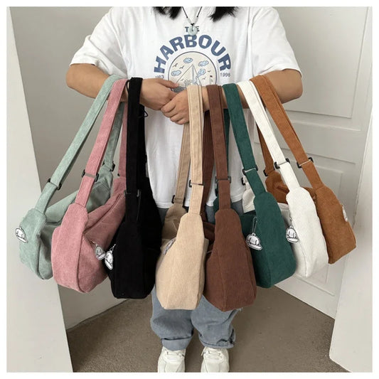 Corduroy Lazy Wind Dumpling Bag | Japanese Literary Single Shoulder Crossbody for Students | Casual Korean Style for Women