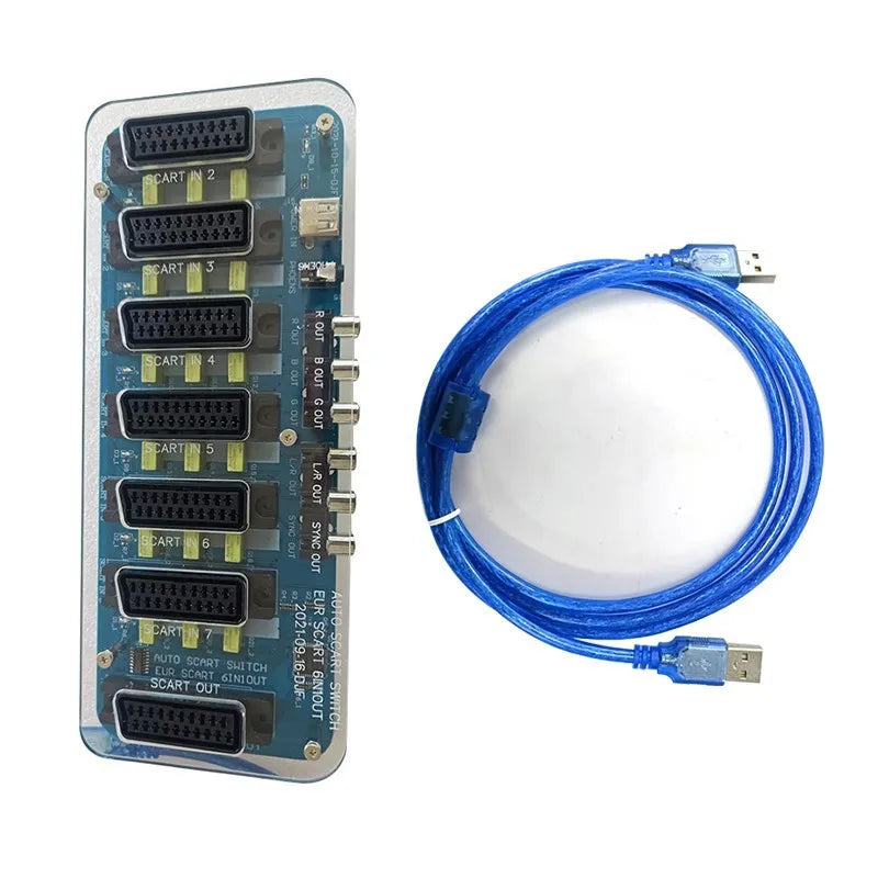 6-in-1 Video SCART Distributor & Automatic Converter – RCA/SVHS/AV TV Audio Switcher with Acrylic Case