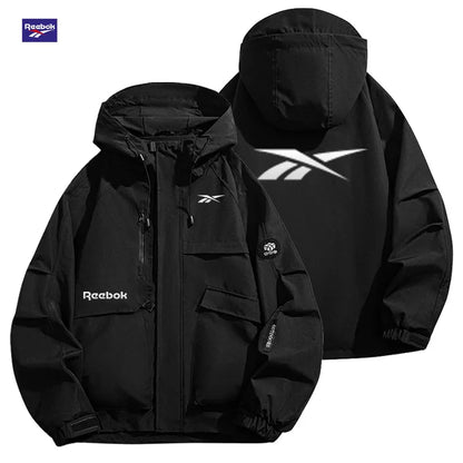 Reebok Logo 2026 Men's Windproof Waterproof Jacket - Spring-Autumn Casual Multi-Pocket Loose Fit