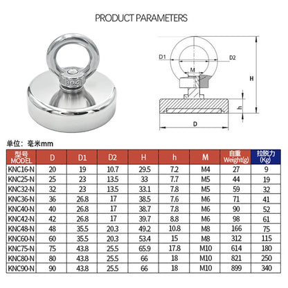 D16~D42mm Super Strong Neodymium Fishing Hook Magnet — N52 Heavy Duty Rare Earth Eyebolt with Countersunk Hole for Salvage
