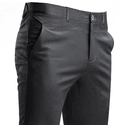 Men's Stretch Suit Pants – Smart Casual Solid Color Straight Trousers | Black Full-Length Work & Dress Pants