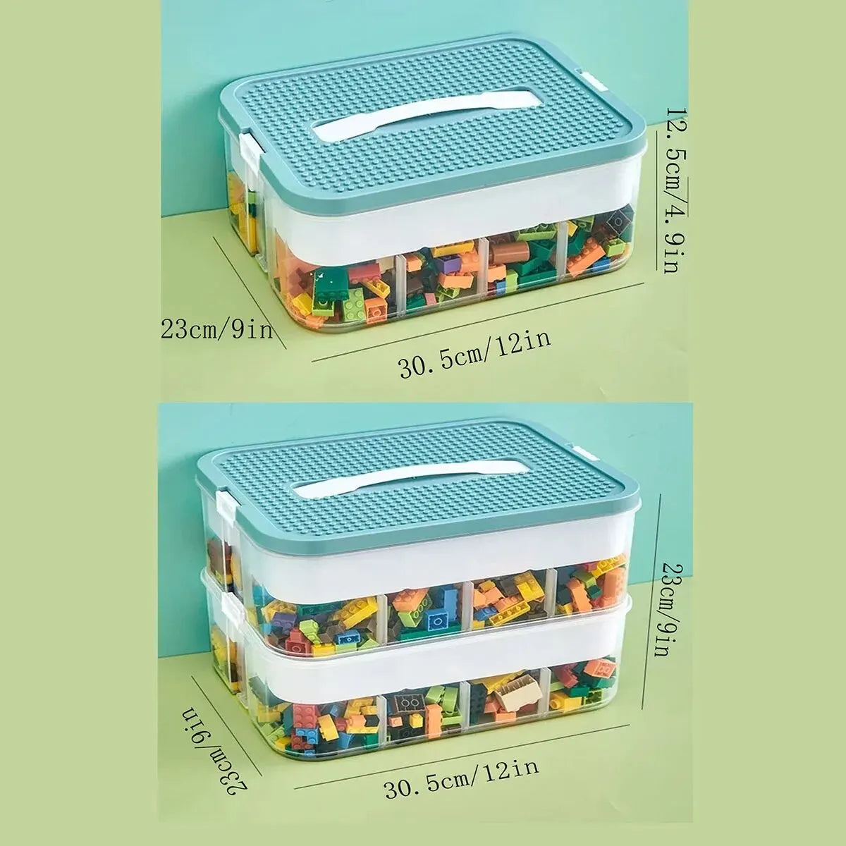 Stackable Kids Building Blocks Storage Box with Handle – Adjustable Organizer for Toys, Cosmetics & Sundries