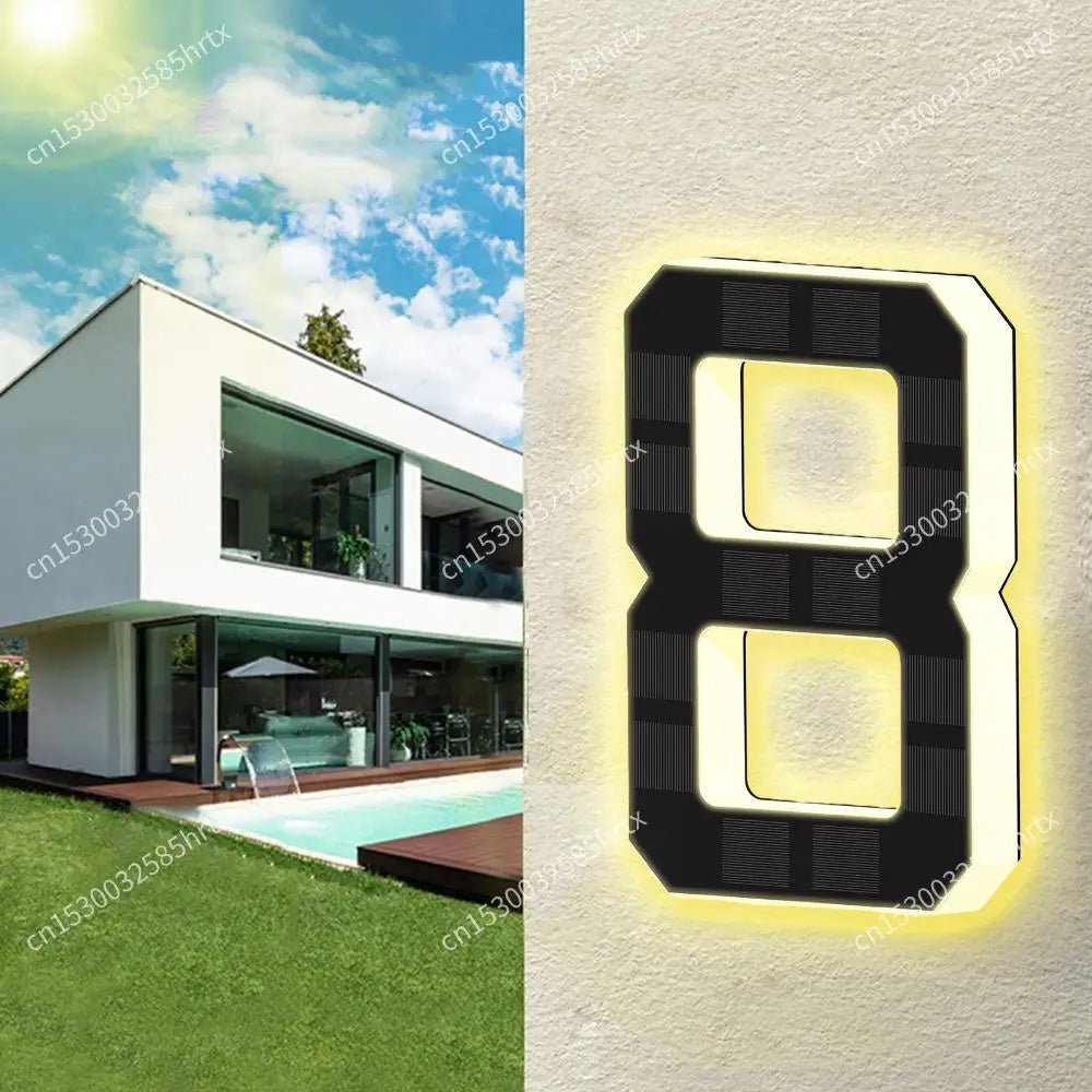 Solar LED House Number Light - Waterproof Light-Up Address Sign for Outdoor Home Decor