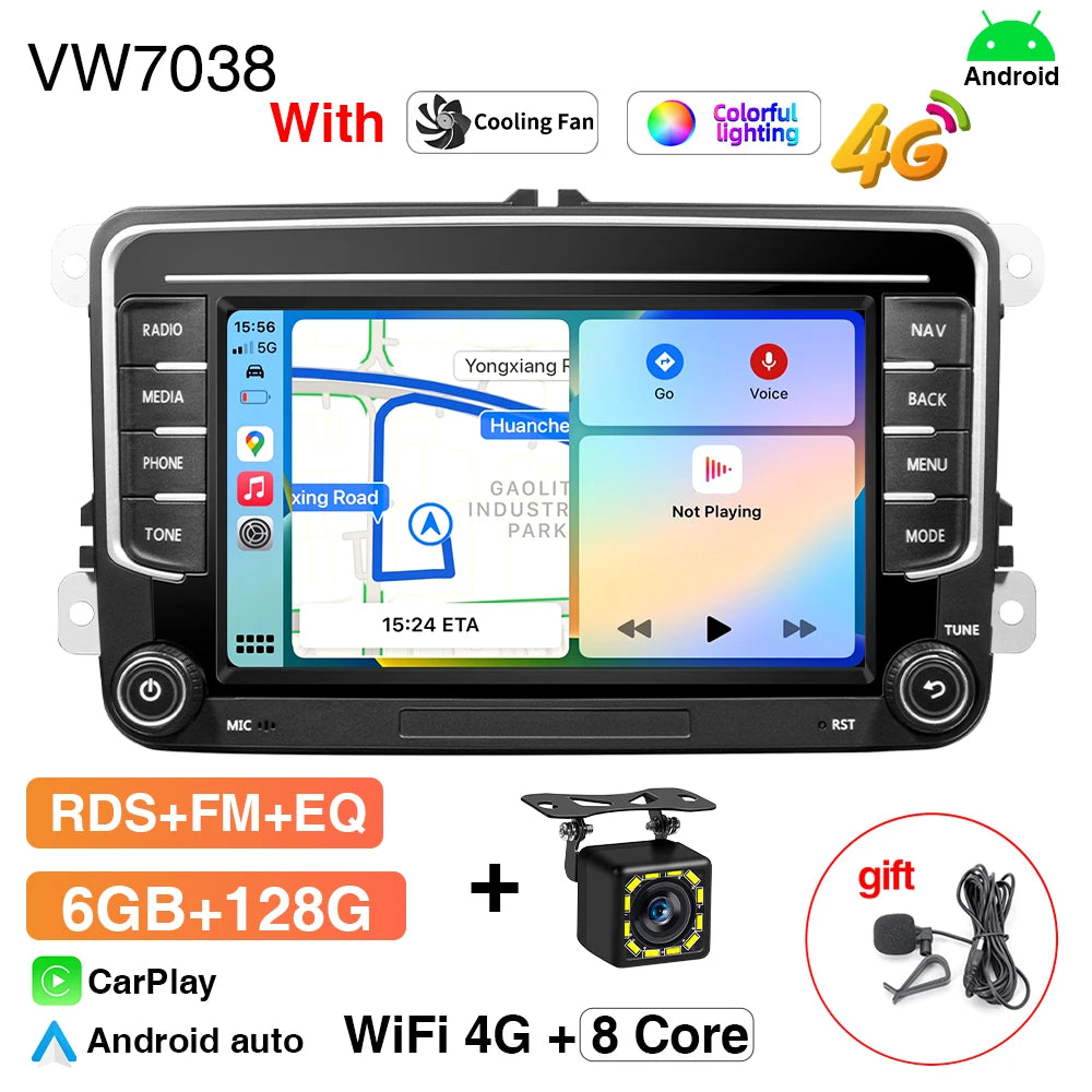 GRANDnavi Android 13 Car Radio GPS - 2Din Multimedia Player for VW, Skoda Octavia, Golf 5/6, Passat B6, Polo, Jetta