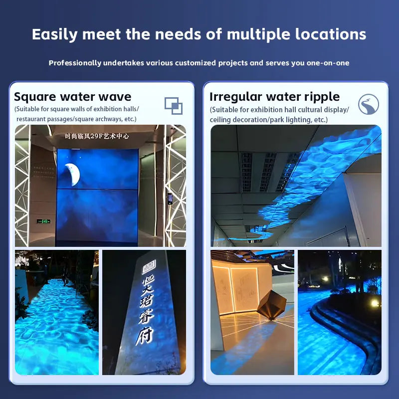 Square Water Ripple Projector Light – Dynamic Ripple Effect LED Logo Projection Lamp for Indoor, Outdoor, Corridor & Atmosphere Lighting Waterproof Decorative Light