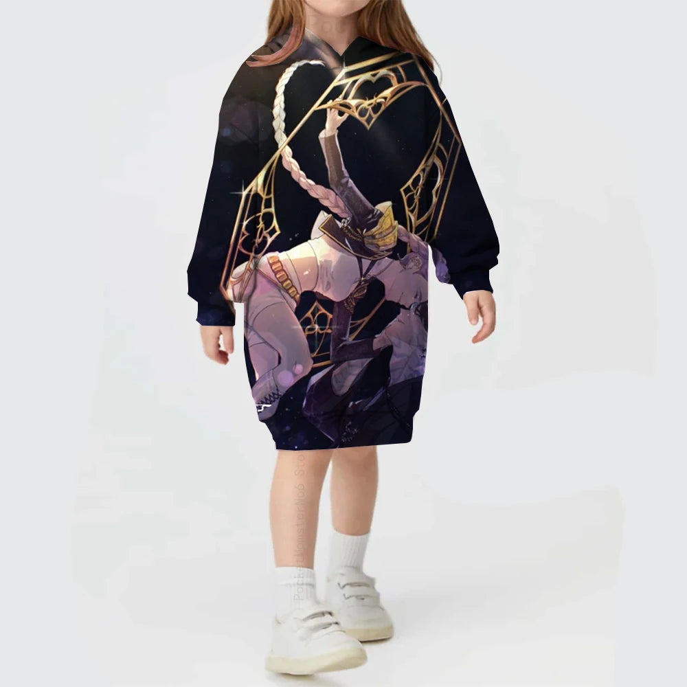 KPop Demon Hunters Hoodie Dress — Rumi Cute Cartoon Sweatshirt Pullover for Girls, Long Sleeve Autumn Y2K Sportswear
