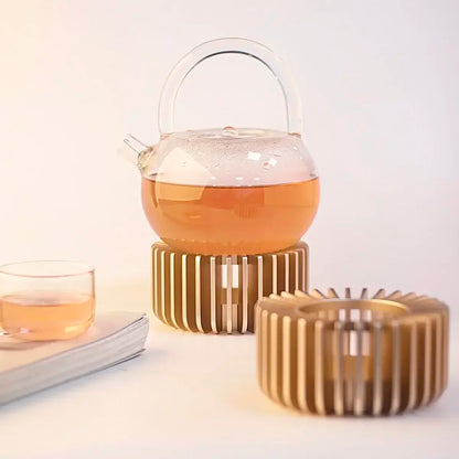 Gold Hollow Aluminum Alloy Teapot Warmer – Candle Base Heater for Coffee, Tea, and Milk Pots