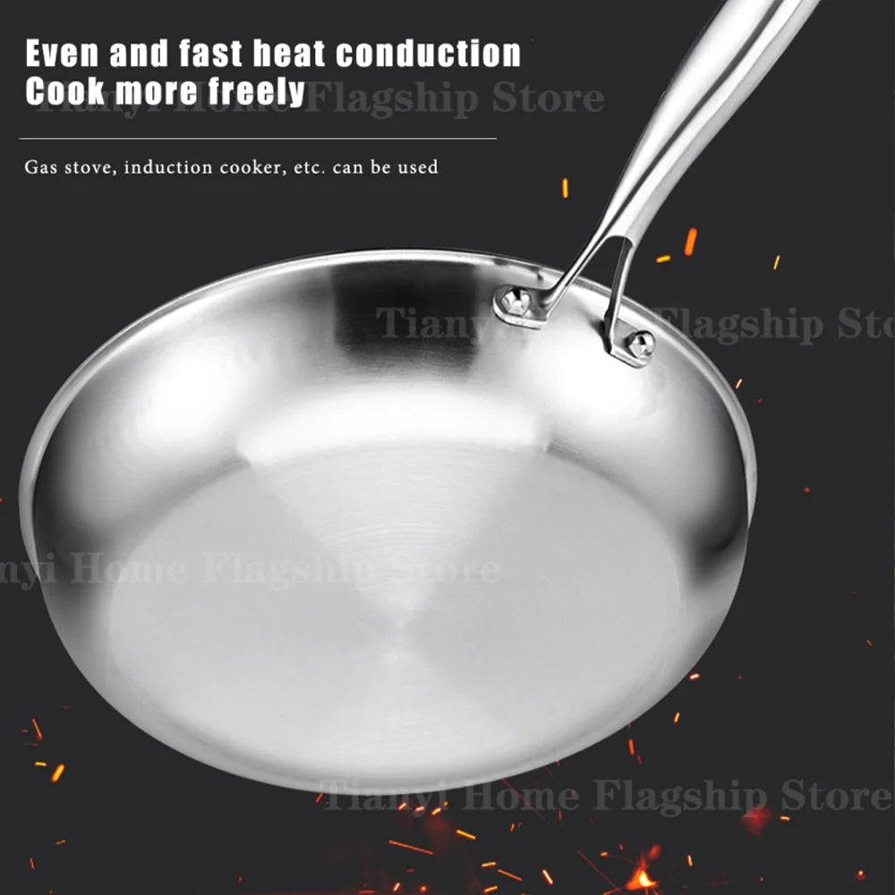Titanium Stainless Steel Frying Pan - Non-Stick Wok Skillet for Eggs, Steak & Induction or Gas Stoves, 22/24/26/28/30cm