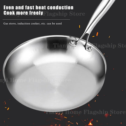 Titanium Stainless Steel Frying Pan - Non-Stick Wok Skillet for Eggs, Steak & Induction or Gas Stoves, 22/24/26/28/30cm