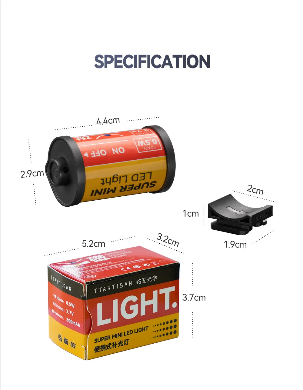 TTARTISAN Mini LED Fill Light - Magnetic Mount Retro Film Style Video Light, 0.5W, 3000/4500/6000K, CRI 95+, 300mAh Cold Shoe