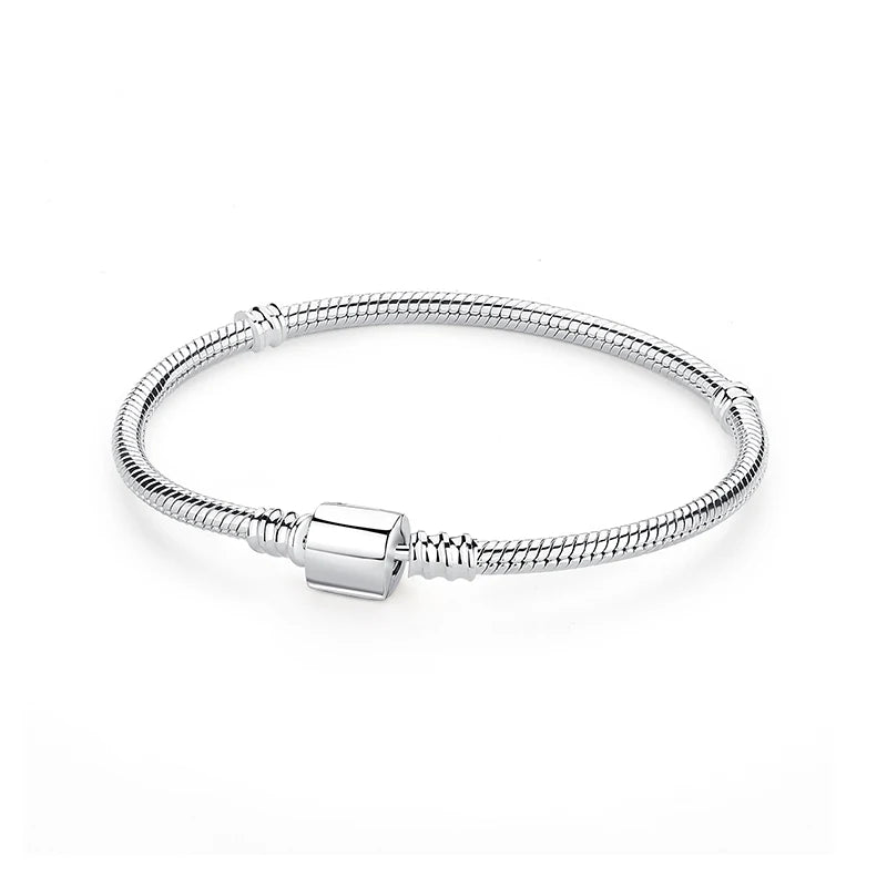 925 Sterling Silver Love Heart Charm Bracelet – Rose Gold Snake Chain Bangle for Women | DIY Luxury Bead Jewelry Accessories