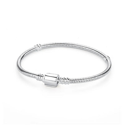 925 Sterling Silver Love Heart Charm Bracelet – Rose Gold Snake Chain Bangle for Women | DIY Luxury Bead Jewelry Accessories
