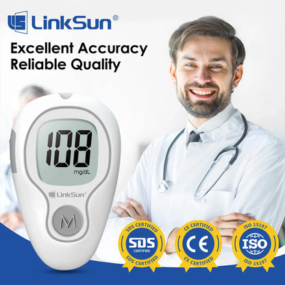 LinkSun G-425-3 Blood Glucose Meter Kit - No-Code Diabetes Tester with 10, 50 or 100 Test Strips